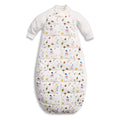 White baby sleeping bag with bunnies on a white background