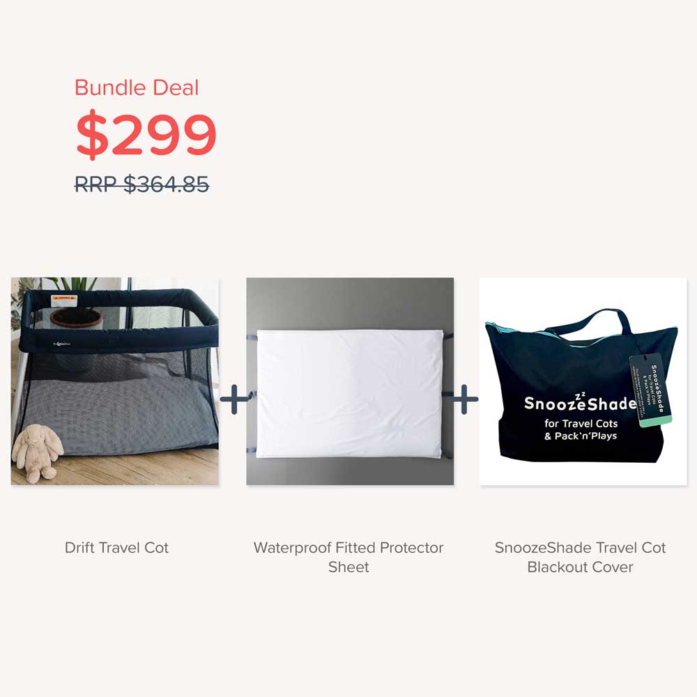 Bundle tile - Drift Cot, Protector Sheet, Snoozeshade. 