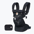 Black baby carrier with small pouch on a white background
