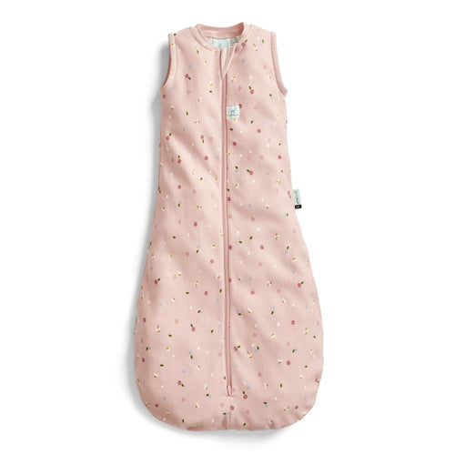 Pink baby sleeping bag with subtle pattern on a white background