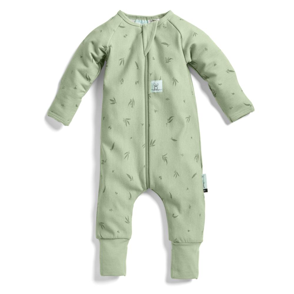 Willow green baby onesie on a white background