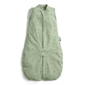 Green baby sleeping bag with subtle pattern on a white background