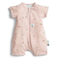 Pink baby romper with floral pattern on a white background