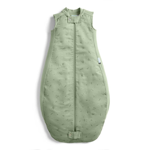 Green baby sleeping bag with a subtle pattern on a white background