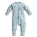 Light blue baby onesie with subtle pattern on a white background