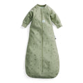 Green baby sleeping bag with long sleeves with a pattern on a white background