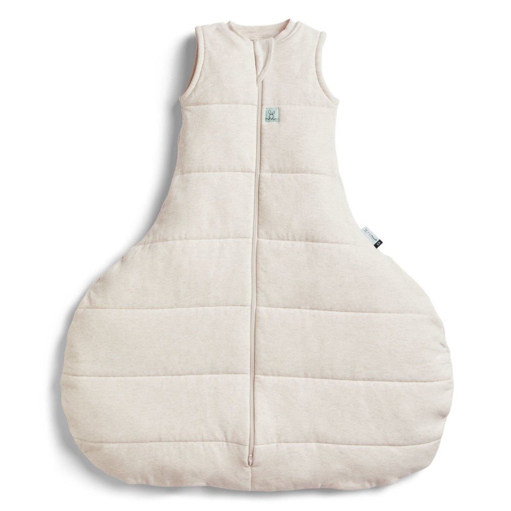 Beige baby sleeping bag with a zipper on a white background