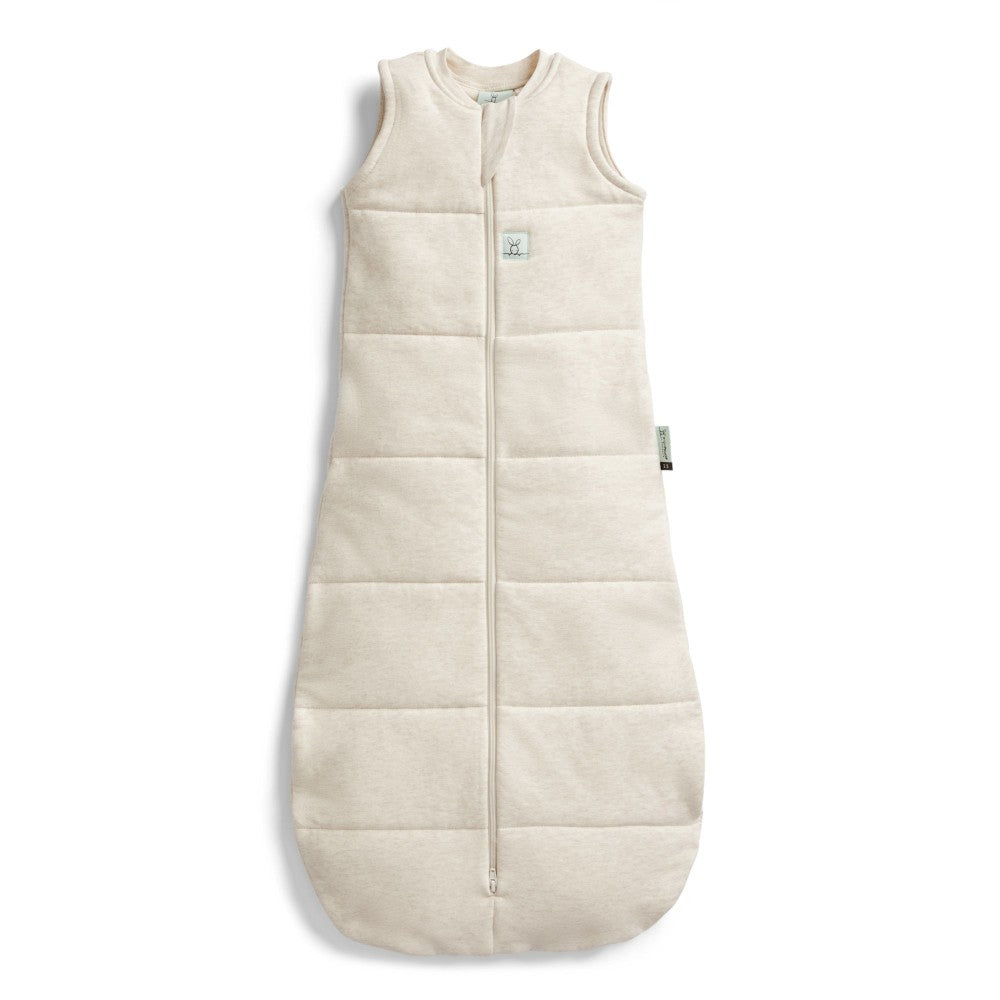 Beige baby sleeping bag on a white background