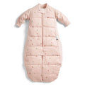Pink baby sleeping bag with floral pattern on a white background