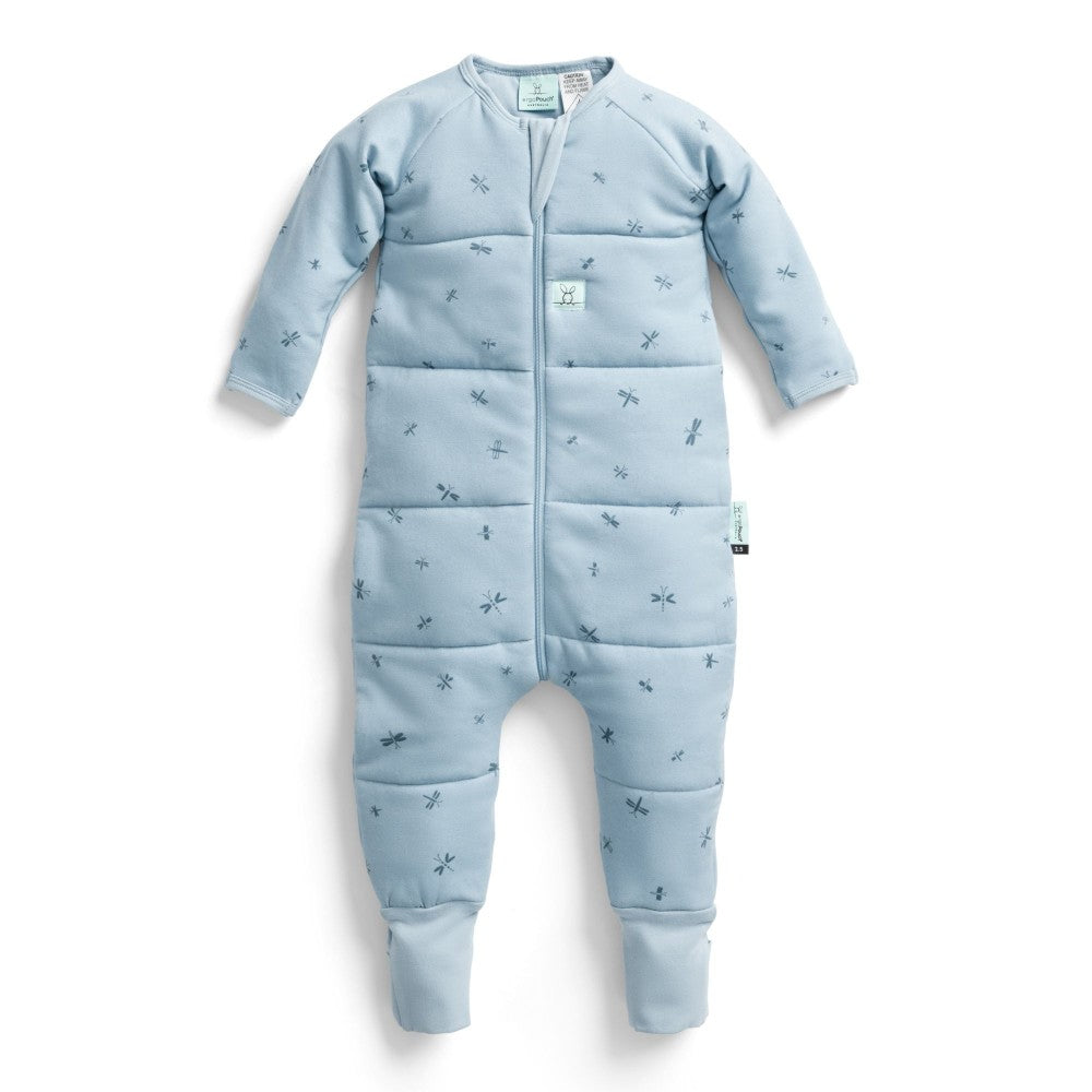 Light blue baby onesie with subtle pattern on a white background