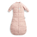 Pink baby sleeping bag with sleeves with flowers on a white background