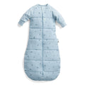 Blue baby sleeping bag with subtle pattern on a white background