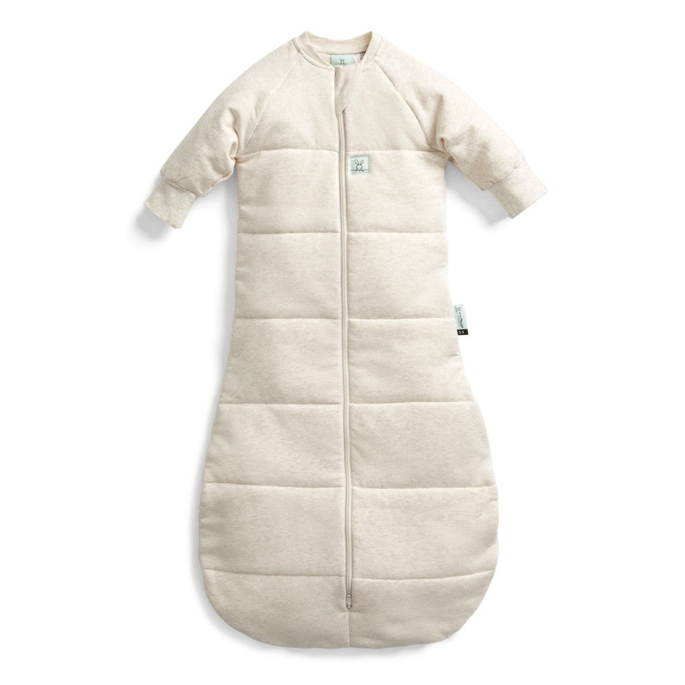 Beige baby sleeping bag on a white background