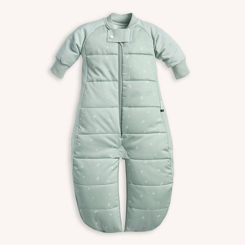Green baby sleeping bag on a white background