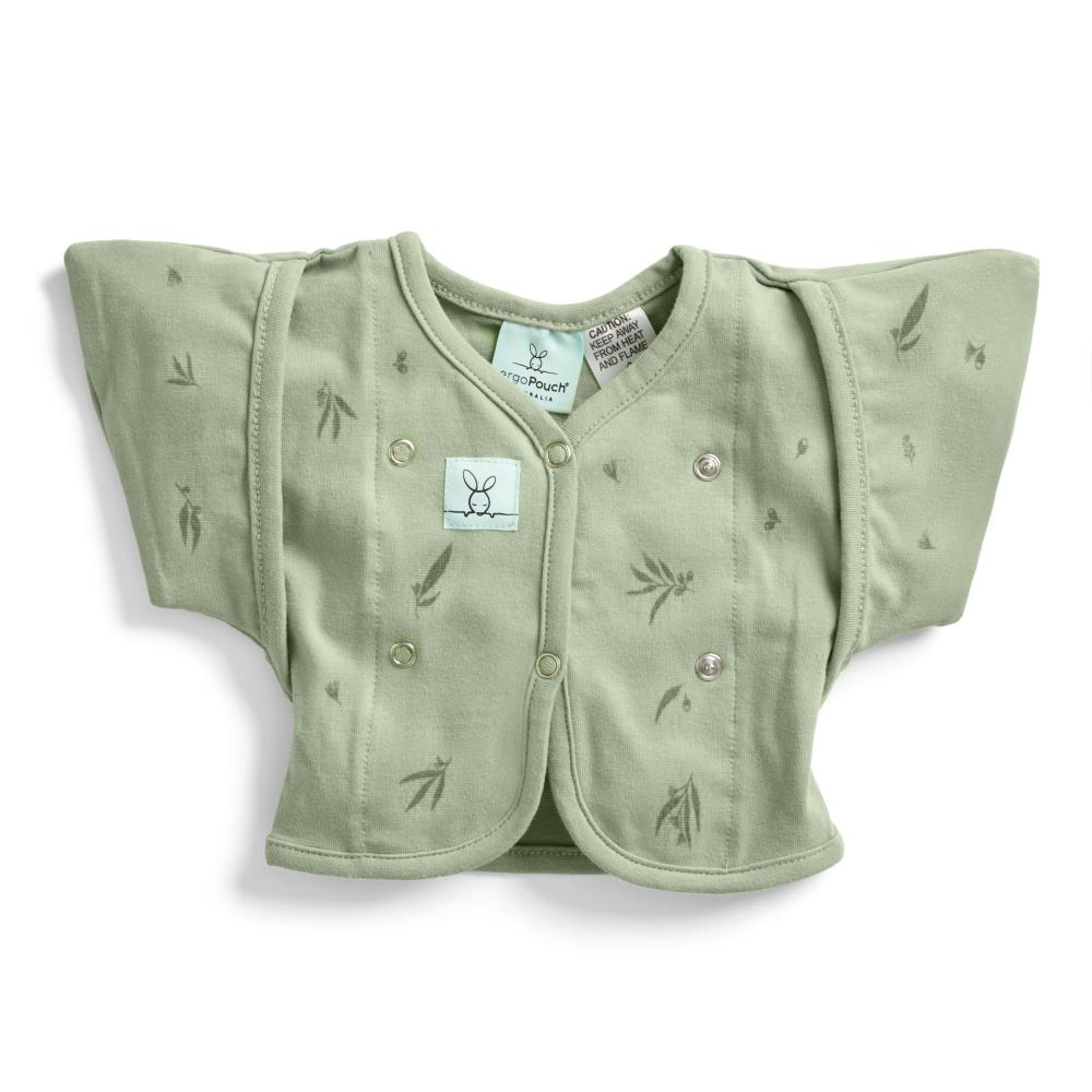 green swaddle/cardigan on a white background