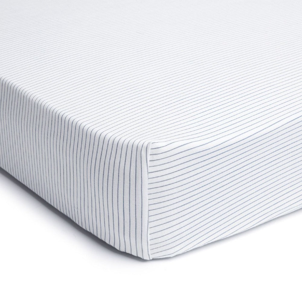 Fitted Sheet - Midnight Stripe on a mattress on a white background