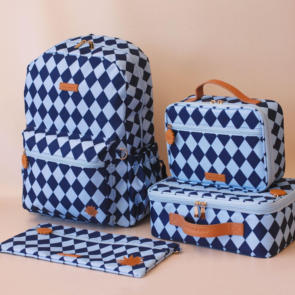 Insulated Lunch Bag - Navy Diamonds