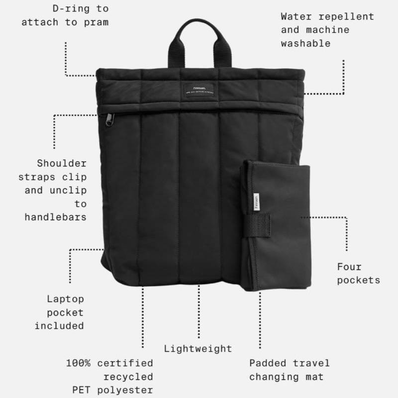 Rae Eco Nappy Bag Backpack with Changing Mat - Black