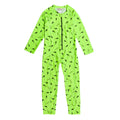 Neon Full Length Swimsuit with half zip in Green Bolts on a white background