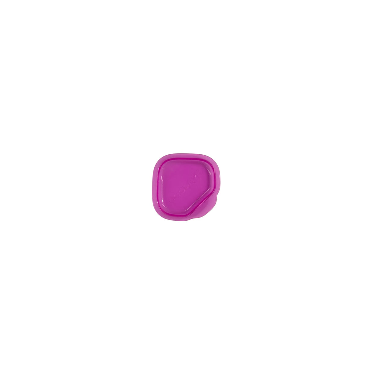 A small, square-shaped magenta plastic lid with a slanted cutout, centered on a solid white background.