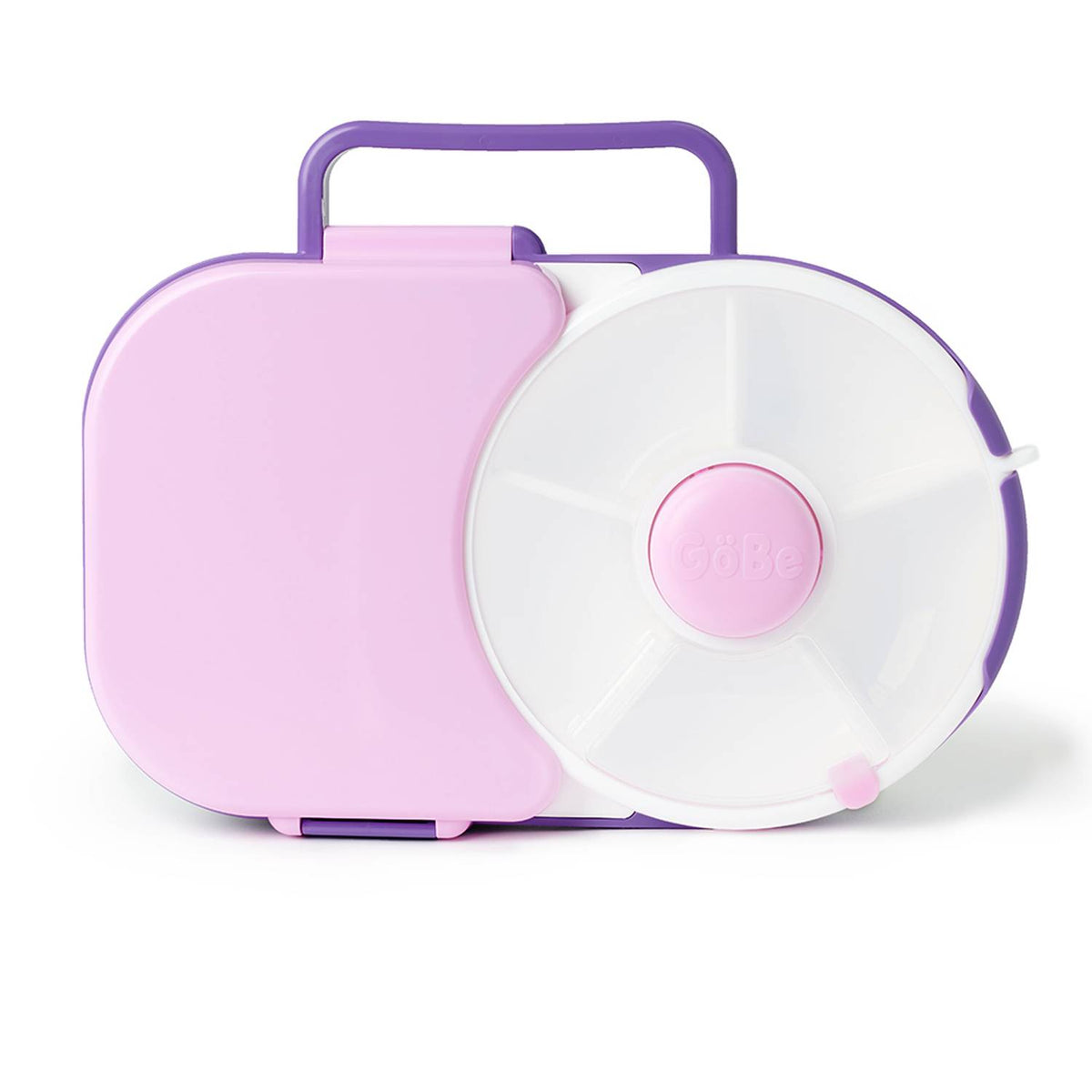 Gobe purple lunchbox against white background.