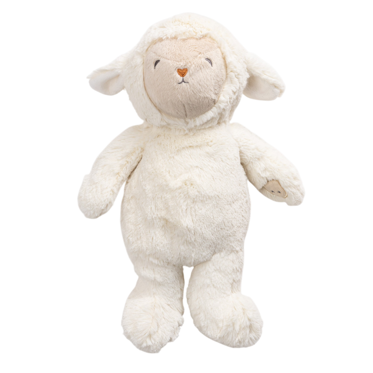 Cream sheep plush soft toy against plain background 