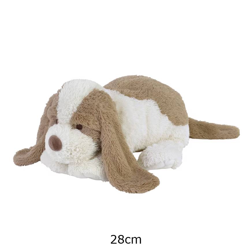 A brown Happy Horse Dog David soft toy on a white background. 