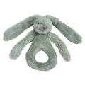 A green Happy Horse soft, cuddly Rabbit Rattle on a white background. 