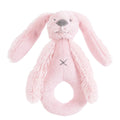 A light pink Happy Horse soft, cuddly Rabbit Rattle on a white background. 