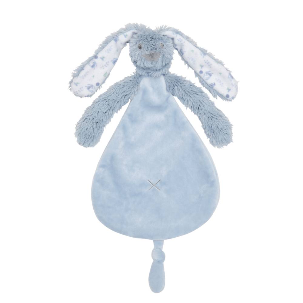 A light blue Happy Horse soft, cuddly Rabbit comforter on a white background. 