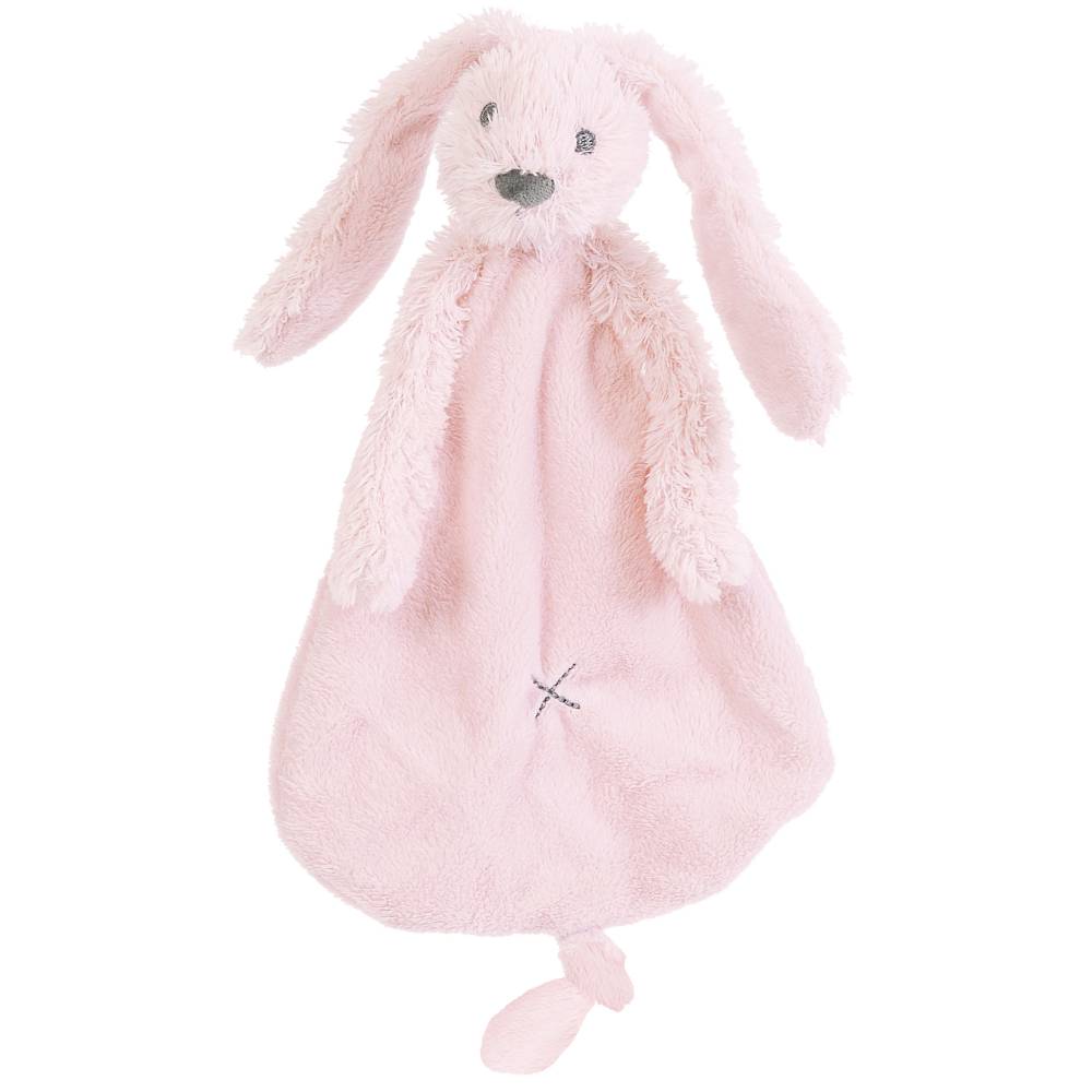 A light pink Happy Horse soft, cuddly Rabbit comforter on a white background. 