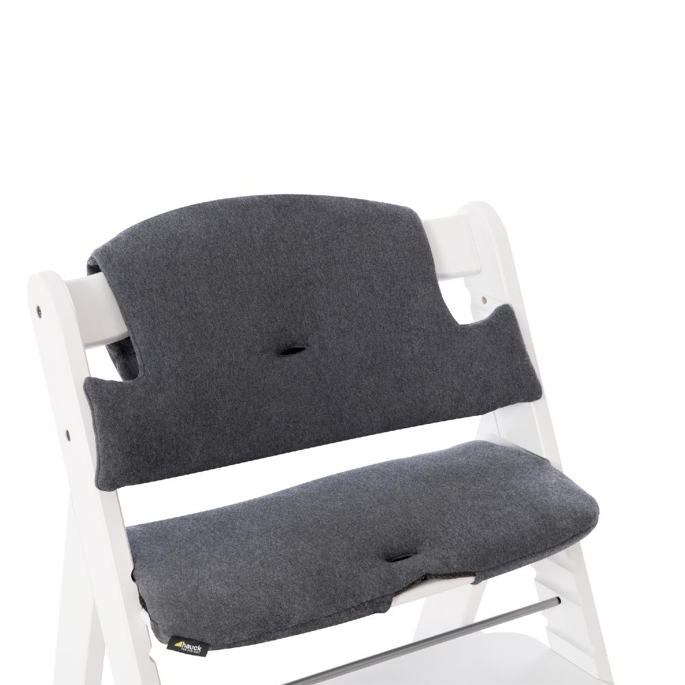 Grey highchair insert shown on white highchair on a white background