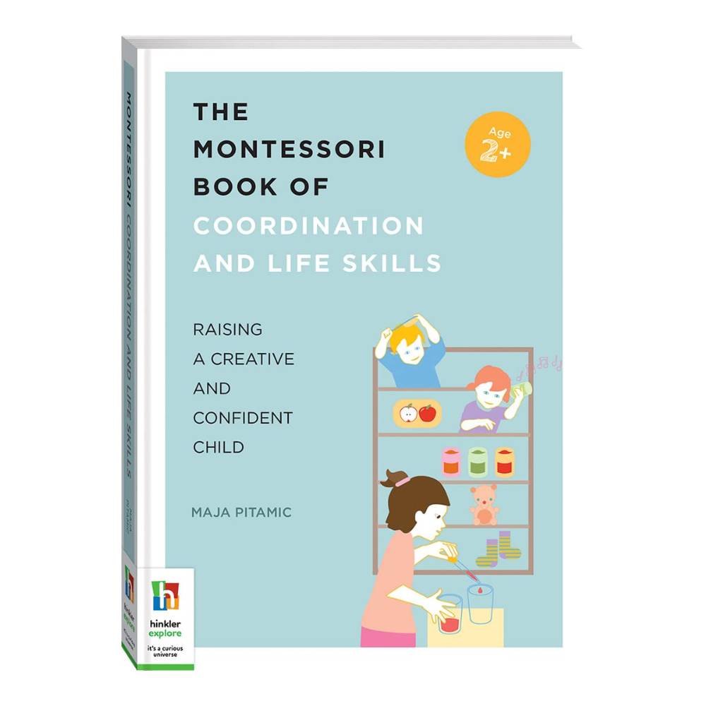 The Book Of Montessori coordination and life skills book against white background.