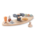 Wooden toy cockpit set on a white background