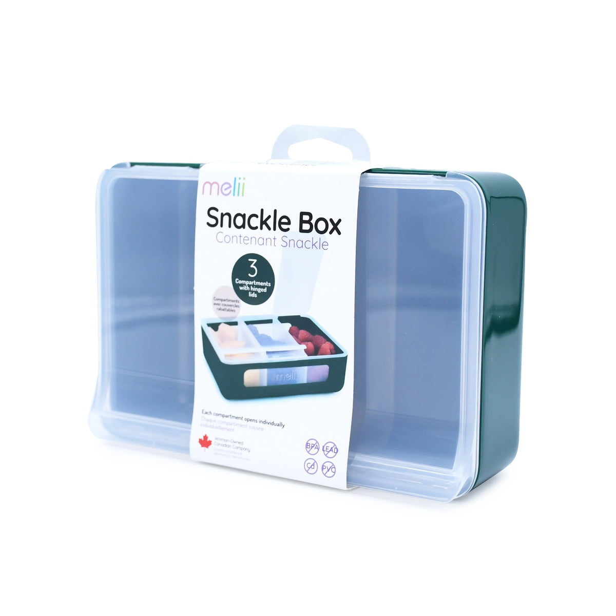 Snackable Box packaging with a clear lid on a white background