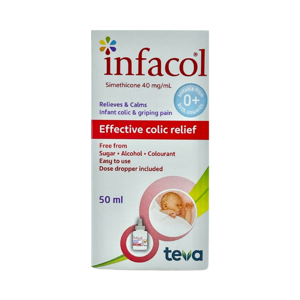 Babies Infacol colic relief supplement against white background.