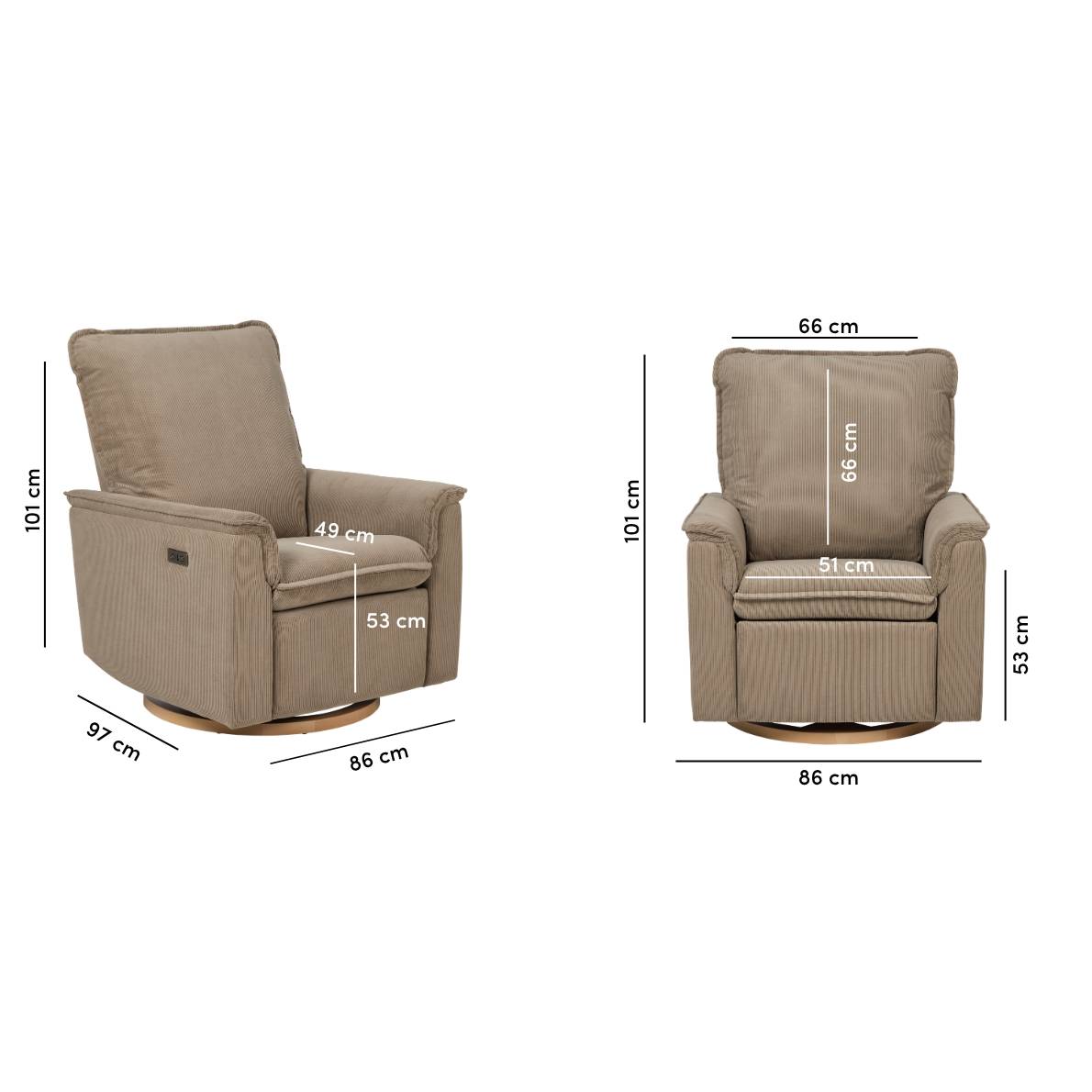Louie Electric Recliner Chair - Mocha Corduroy