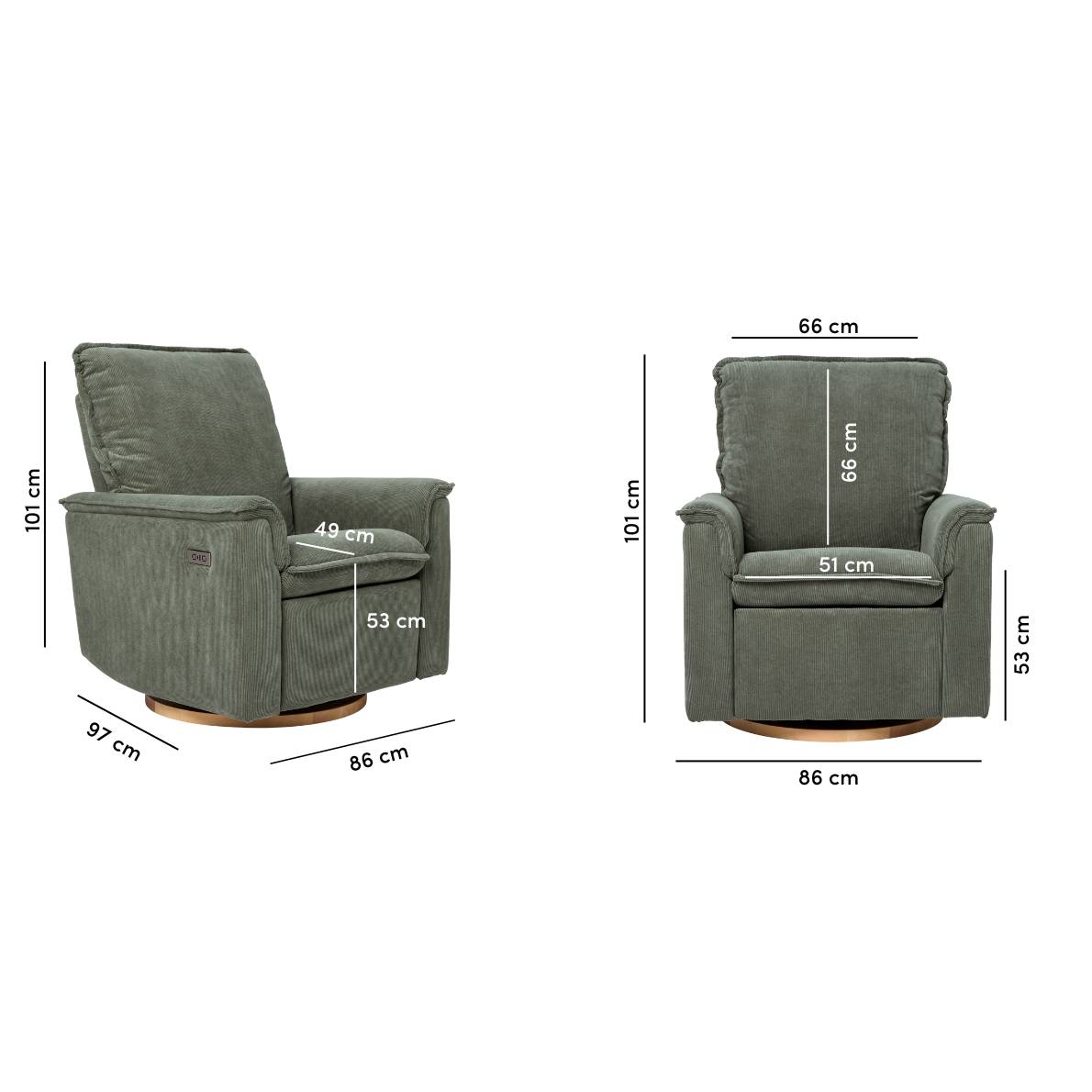Louie Electric Recliner Chair - Olive Corduroy
