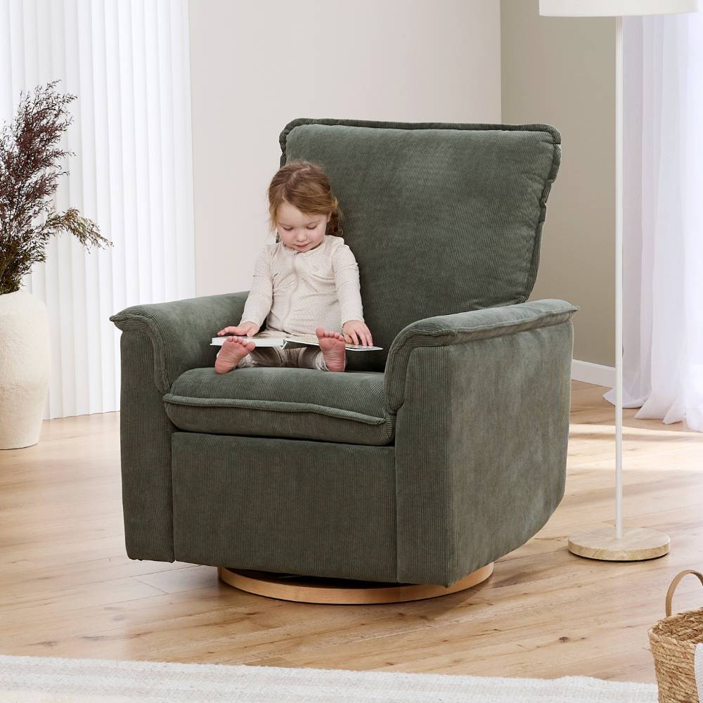 Louie Electric Recliner Chair - Olive Corduroy