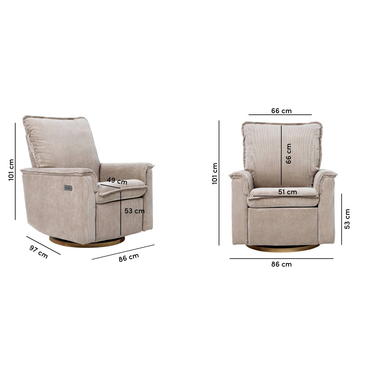 Louie Electric Recliner Chair - Taupe Corduroy