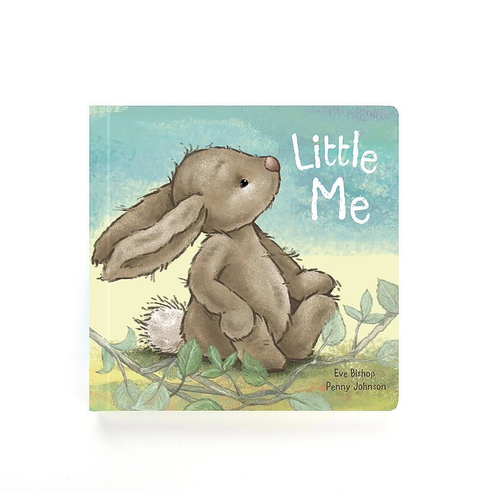 Jellycat book with grey bunny on cover against white background.