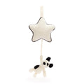 White star with black and cream puppy Jellycat musical pull.