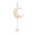 White moon and star jellycat musical pull on white background.