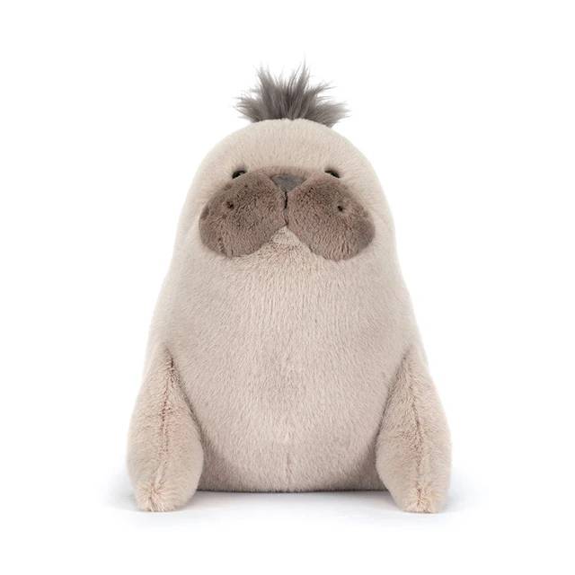 Jellycat sea lion soft toy against white background.