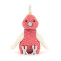 Pink bird jellycat soft toy against white background.