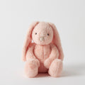 Pink plush bunny toy on a white background