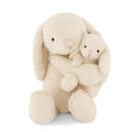Beige Jamie Kay bunny soft toys against white background.