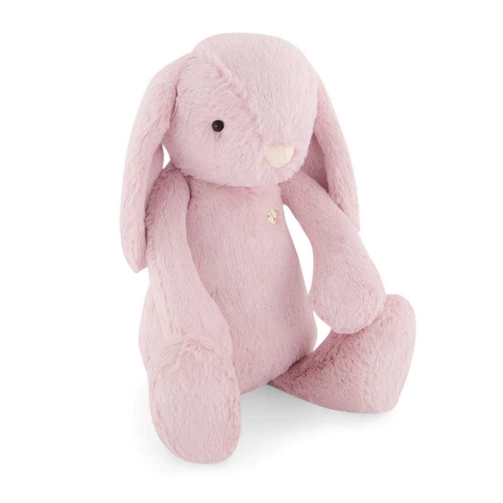 Pink Jamie Kay bunny soft toy against white background.