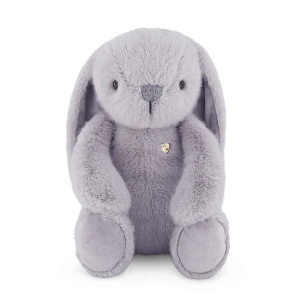 Grey Jamie Kay soft toy bunny against white bakground.