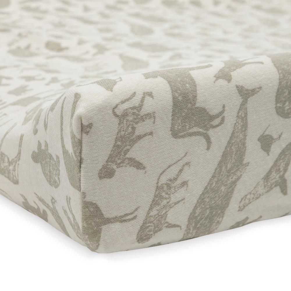 Jersey Change Mat Cover - Animals Olive Green